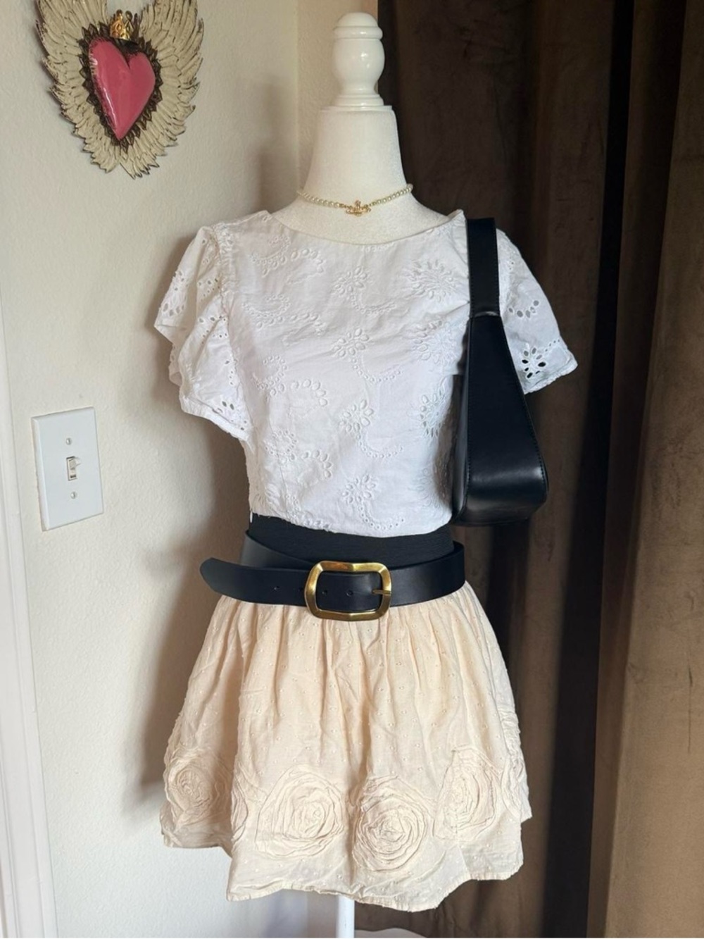Passport Cream Skirt with Black Waistband